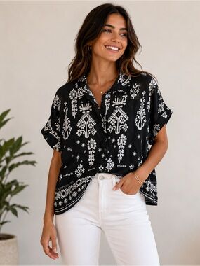 Kaktus Black & White Button-Down Top | NWT | Size 2X